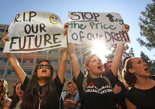 Students at the University of Southern California protest the rising cost of higher education