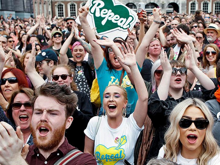 Supporters of the Repeal the Eight Amendment campaign celebrate victory.