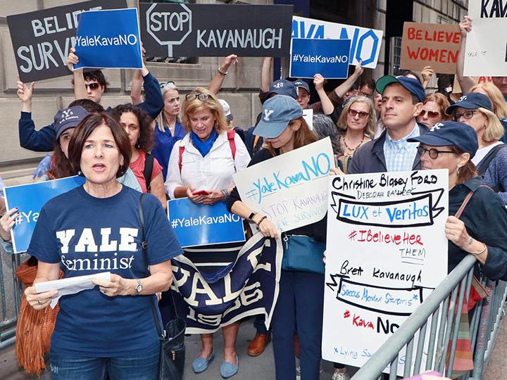 Yale alumni protest Brett Kavanaugh's Supreme court nomination outside the Yale Club