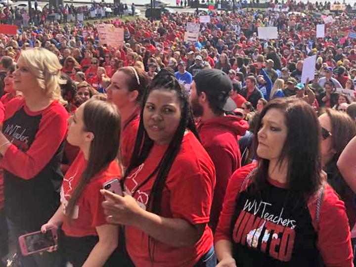 West Virginia teachers in front of the state Capitol during their red state revolt