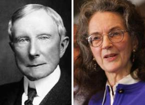 Left: oil baron John D. Rockefeller; right: modern-day robber baron Neva Rockefeller Goodwin