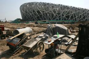 The Olympic stadium under construction in Beijing
