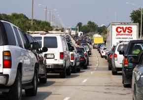 Traffic away from the Gulf Coast was snarled for dozens of miles during the evacuation