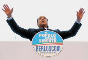 Right-wing media tycoon Silvio Berlusconi speaking in Rome during the spring 2008 election campaign