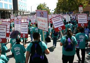 Thousands of health care workers marched against Andrew Stern's plan to put the UHW in receivership