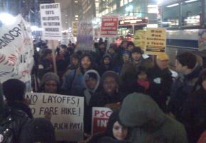 Hundreds of people rallied outside the Metropolitan Transportation Authority headquarters