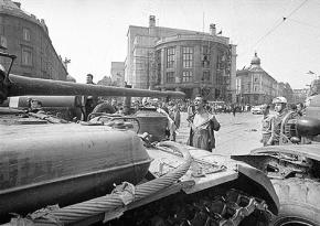 A man confronts Russian tanks during crackdown on Czechoslovakia's 1968 uprising