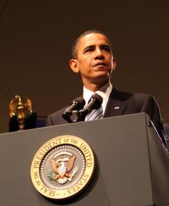 President Barack Obama giving a speech in April 2009
