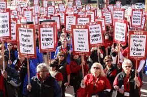 Members of the new National Nurses United at a rally