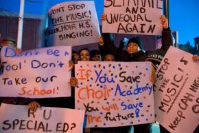 Choir Academy of Harlem students protest the threatened closing of their school