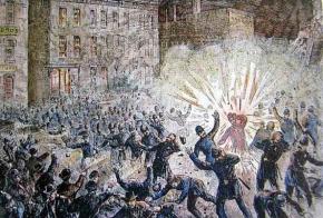 An illustration of the explosion in Haymarket Square
