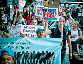 Demonstrators on the march against austerity in New York City