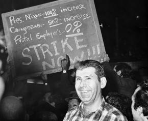 Postal workers on a wildcat strike rally and march in 1970