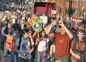 Protesters march toward the Port of Oakland on November 2nd