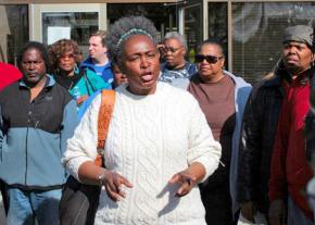 Mental Health Movement coalition activists speak out against the closure of the Woodlawn Mental Health Center