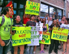 Dreamwalkers picket outside Obama campaign headquarters in Denver