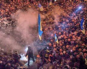 Protesters clashing with police in Kiev during the final days of the Yanukovych regime