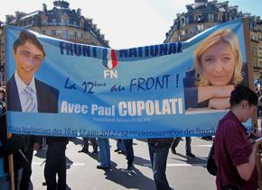 A National Front banner from the 2012 election featuring Marine Le Pen
