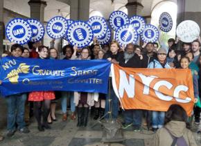 NYU graduate employees rallying for a fair contract