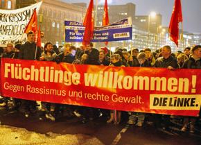 Die Linke members march against the racist PEGIDA movement