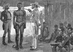 A depiction of a slave auction