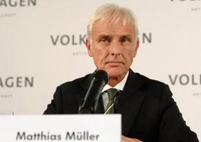 New Volkswagen CEO Matthias Müller at a press conference about the emissions scandal