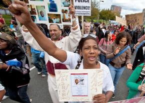 Occupy the Hood protesters march in Boston