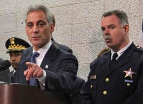 Chicago Mayor Rahm Emanuel (left) at a press conference with Police Chief Garry McCarthy