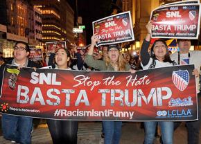 Protesting Donald Trump's hosting of Saturday Night Live