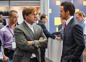 Steve Carell (foreground left) and Ryan Gosling (foreground right) in The Big Short
