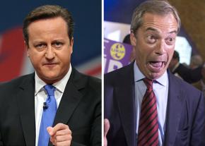 British Prime Minister David Cameron (left) and UKIP leader Nigel Farage