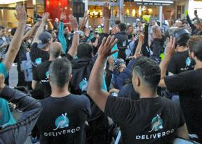Deliveroo workers at a strike rally in central London