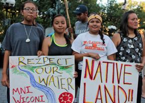 Youth from the Standing Rock Sioux Tribe speak out against the pipeline in New York City