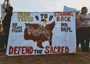 Native Americans lead a demonstration in Austin against all pipelines from Texas to Standing Rock