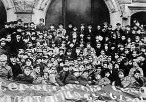 Youth activists pose outside an organizing conference after the Russian Revolution