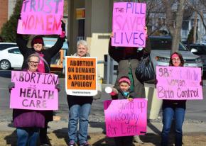 Milwaukee supporters of reproductive rights confront the anti-abortionists