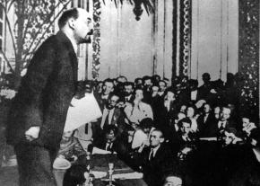 Vladimir Lenin addresses a congress of the Communist International