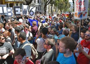 Protesters pack the streets in San Francisco to protest the far right