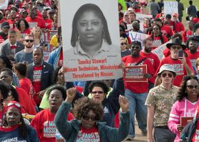 On the march in Mississippi in support of the UAW unionization campaign