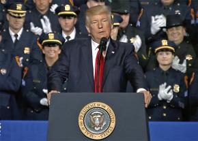 Trump's scapegoating got a rapturous reaction from an audience of police
