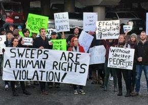 Protesters demand an end to homeless sweeps in Seattle, Washington