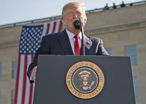 President Trump speaks outside the Pentagon in Arlington County, Virginia