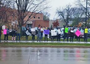 Supporters of reproductive rights protest a fake clinic in Madison