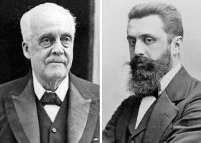 Lord Balfour (left) and Theodor Herzl (right)