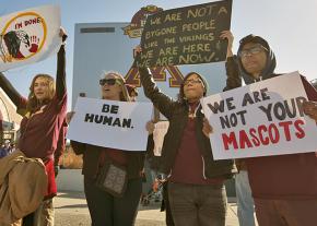 Native rights supporters protest the Washington football team mascot