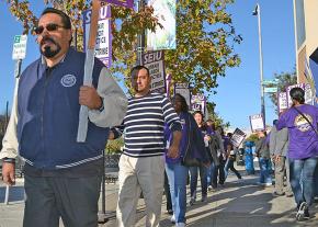 City workers walk the picket line in Oakland, California