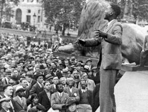 C.L.R. James speaks in London's Trafalgar Square in support of the Ethiopian anti-colonial struggle