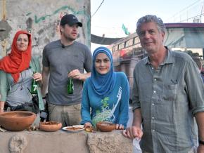 Anthony Bourdain (right) with his guides for an episode in Gaza