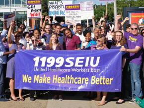 Workers at the Whittier Street Health Center in Roxbury, Massachusetts, celebrate a hard-fought union victory